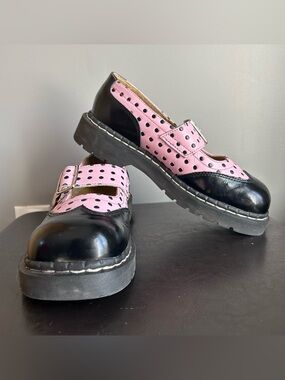 Anarchic Vintage 2002 T.U.K. Pink and Black Polkadot Mary Jane Shoes